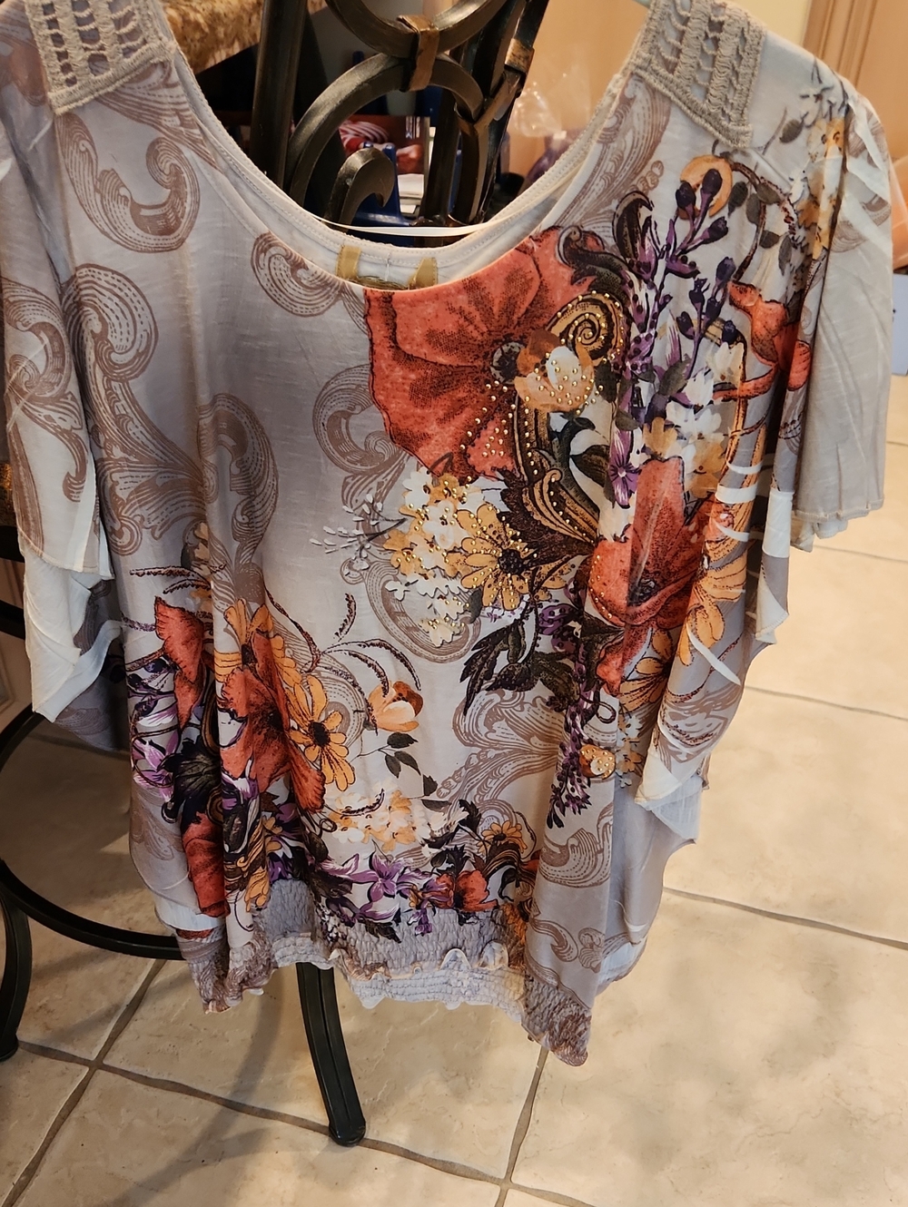 Womans Top With Embleshments Front And Back ( See Photos)